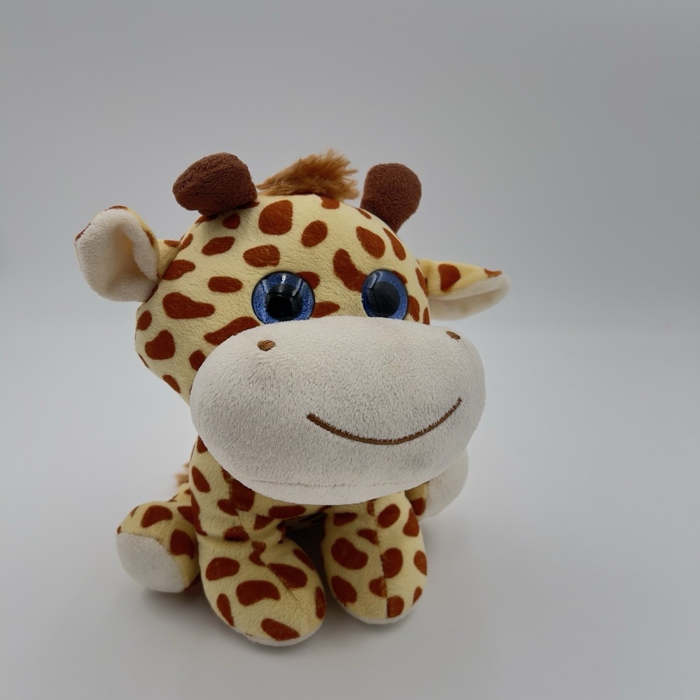 Toy Factory Giraffe Plush Stuffed Animal Blue Eyes Spotted Tan Brown 12" Soft